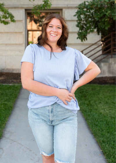 Plus size light blue textured top