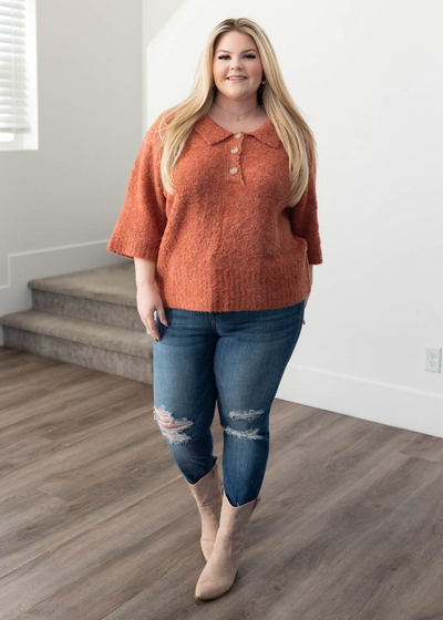 Plus size terracotta knit sweater