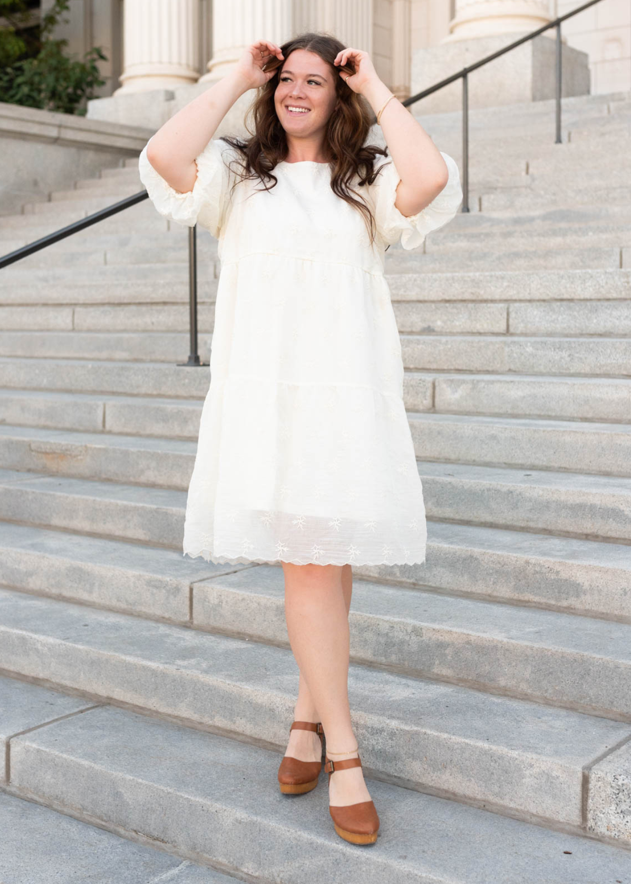 Cream floral puff sleeve dress