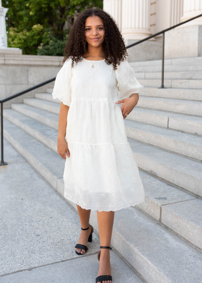 Cream floral puff sleeve dress