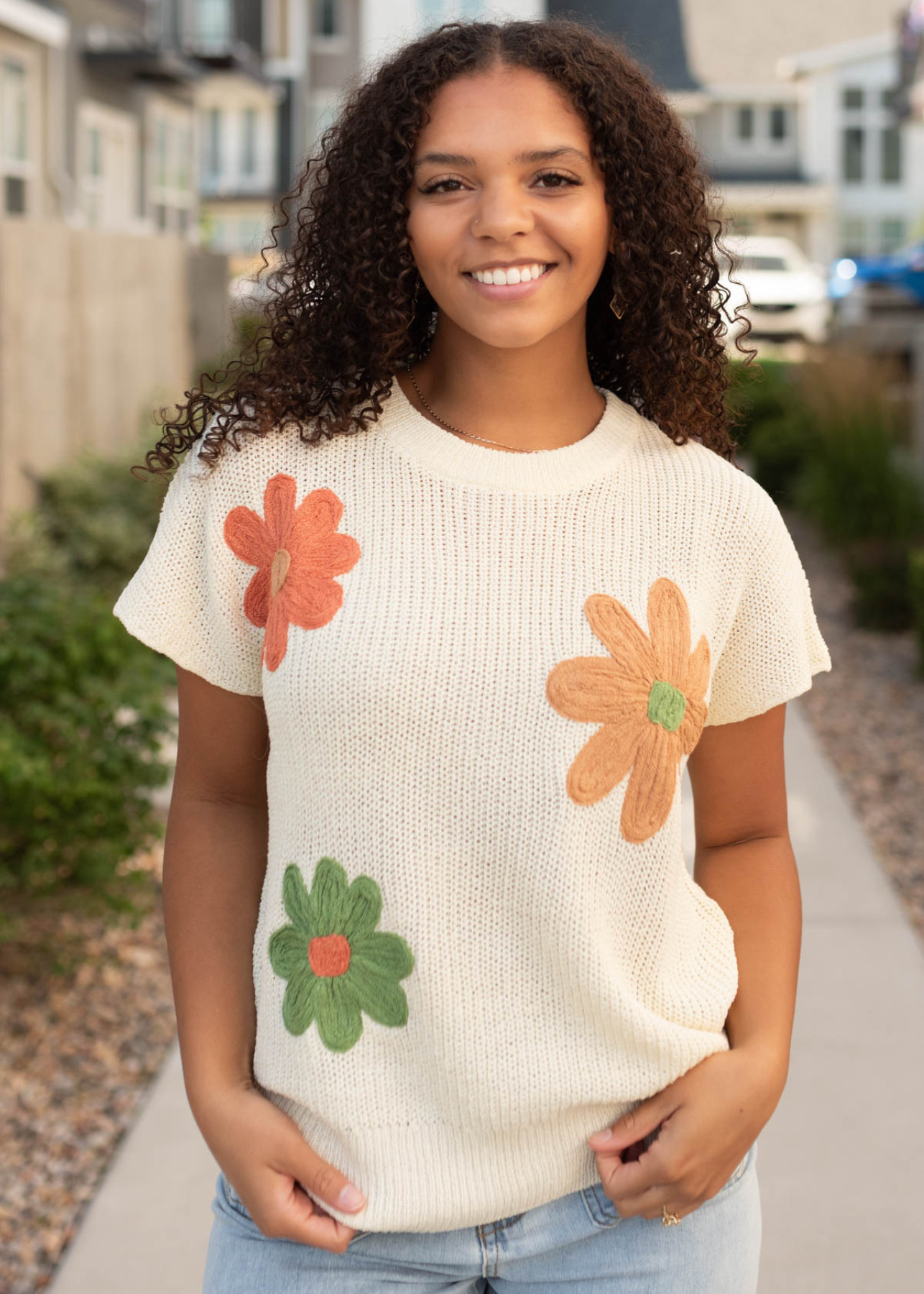 Cream floral sweater