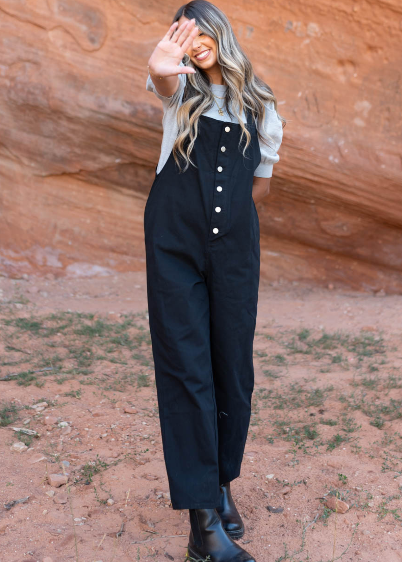 Black jumpsuit with straight legs