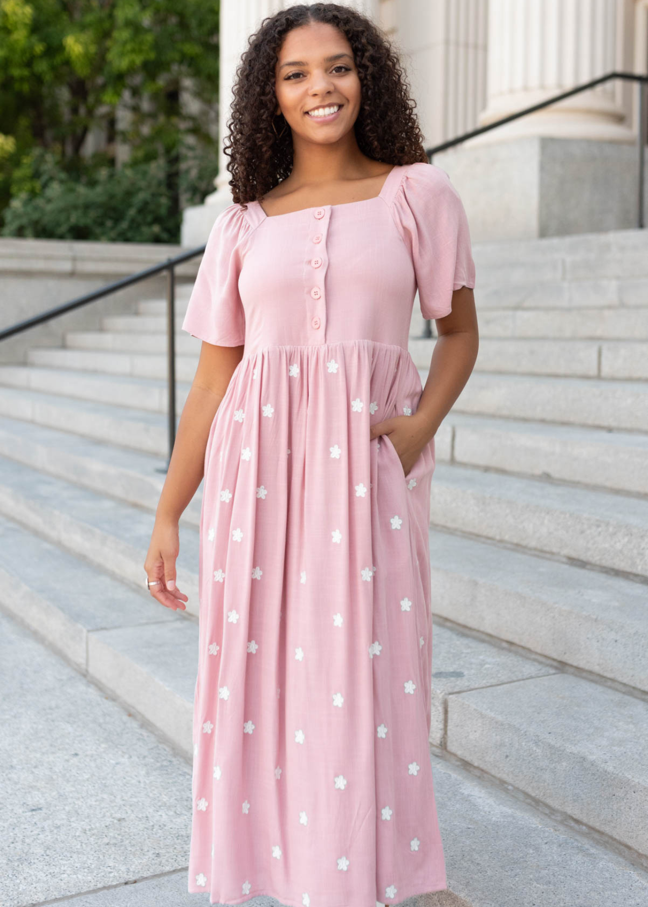 Short sleeve blush embroidered dress