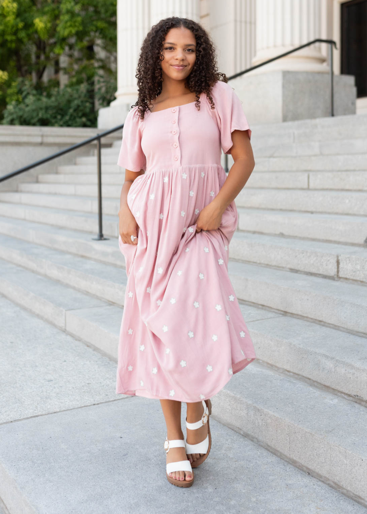 Blush embroidered dress