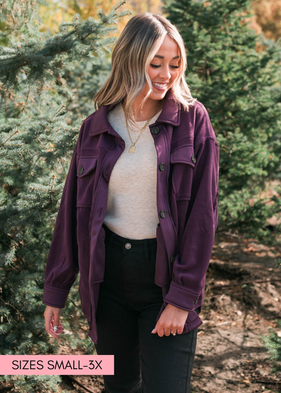 Button up dark plum shacket