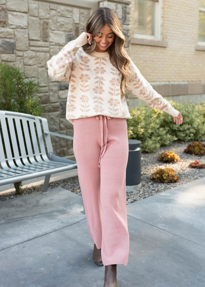 Oatmeal floral sweater with long sleeves