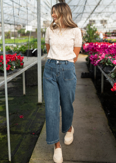 Wide denim straight leg pants