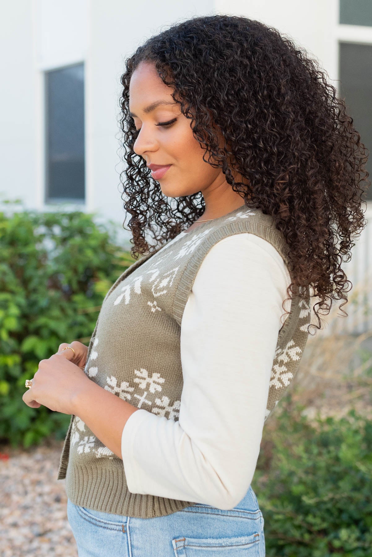 Sydney Light Olive Floral Sweater Vest