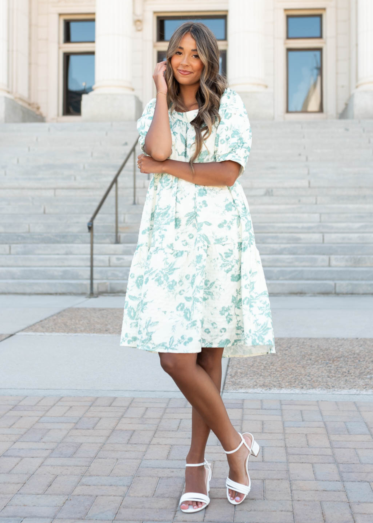 Light green floral tiered skirt