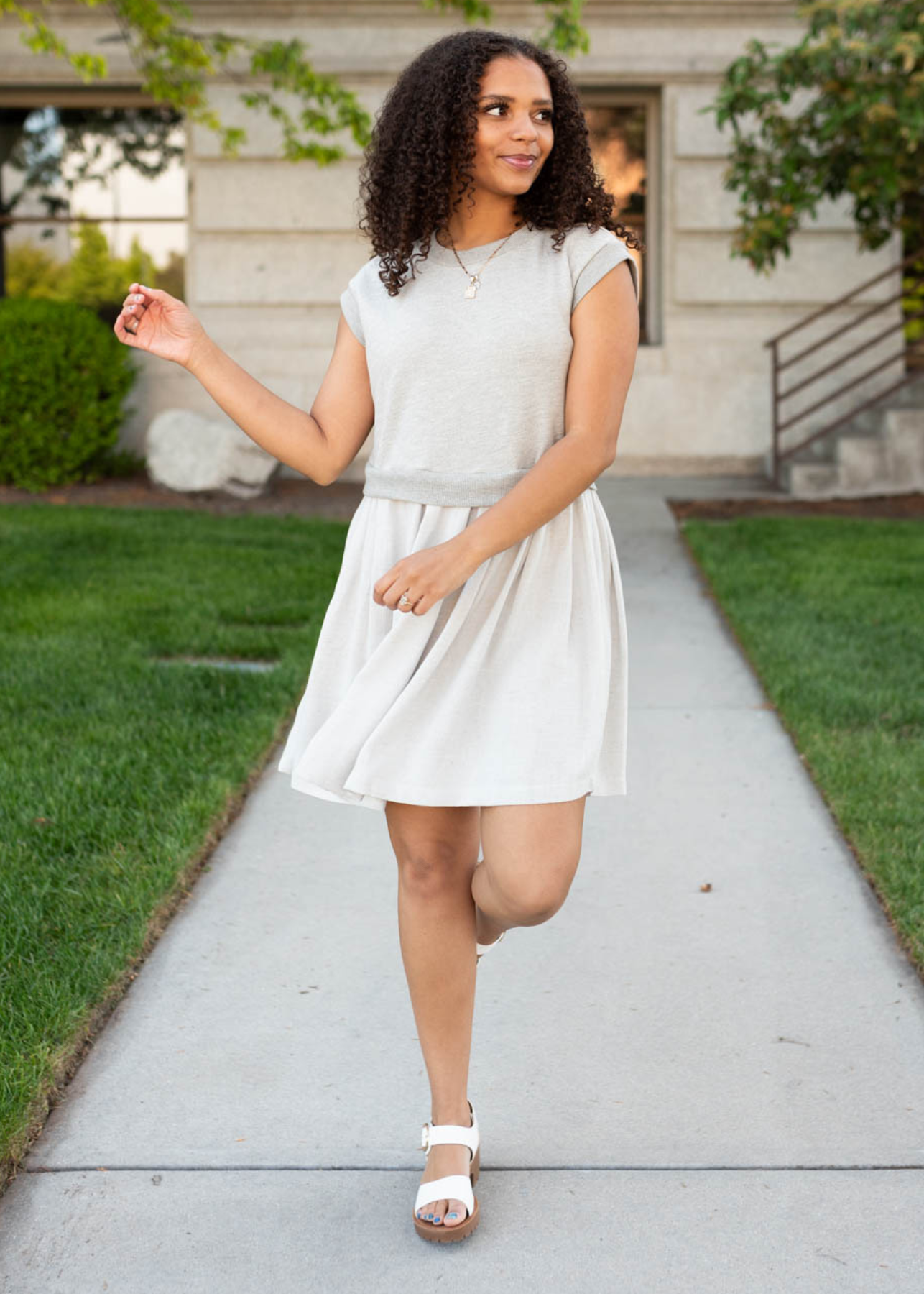 Short sleeve grey knit mini dress