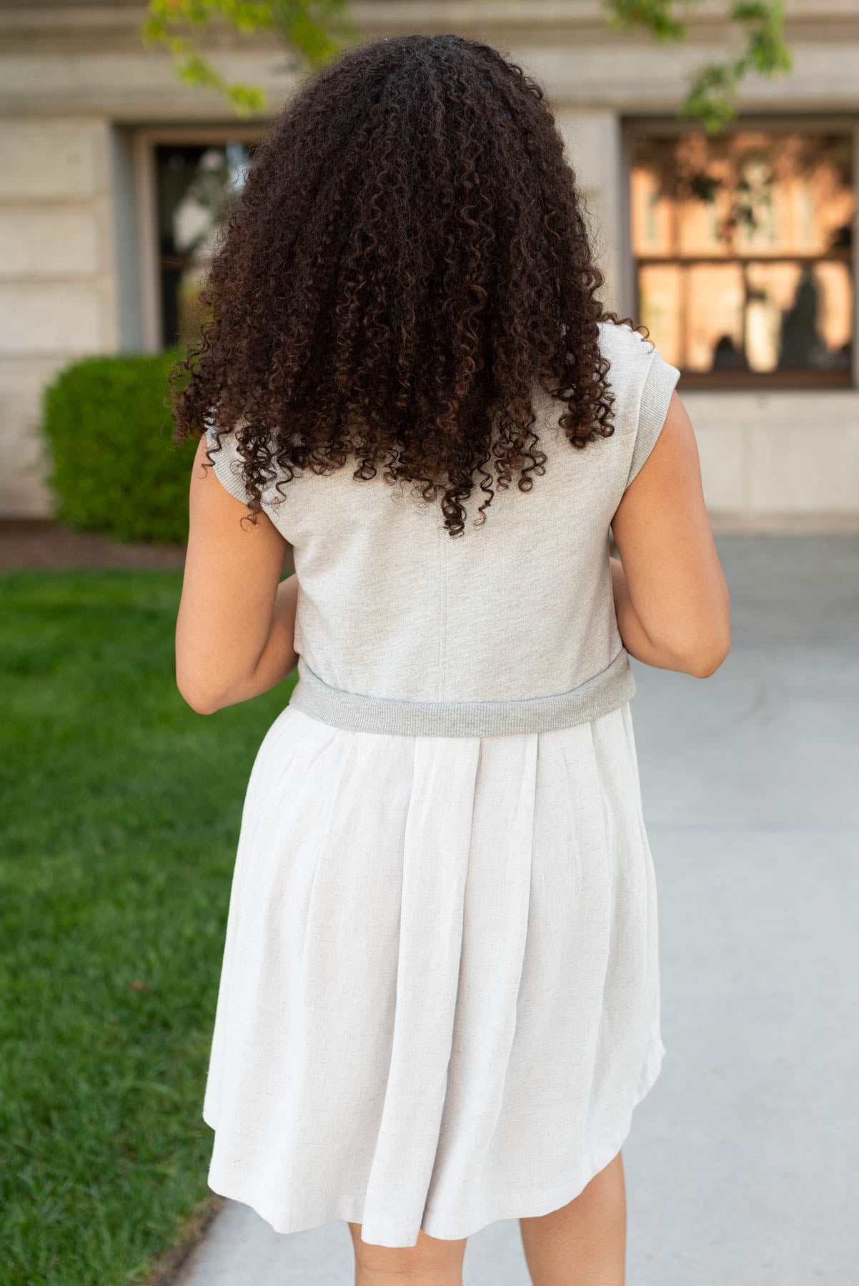 Back view of the grey knit mini dress