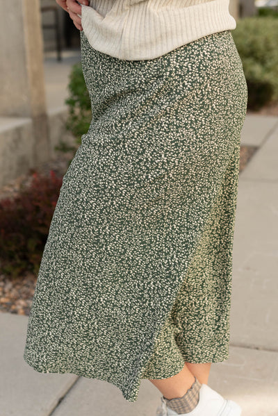 Side view of the green floral skirt