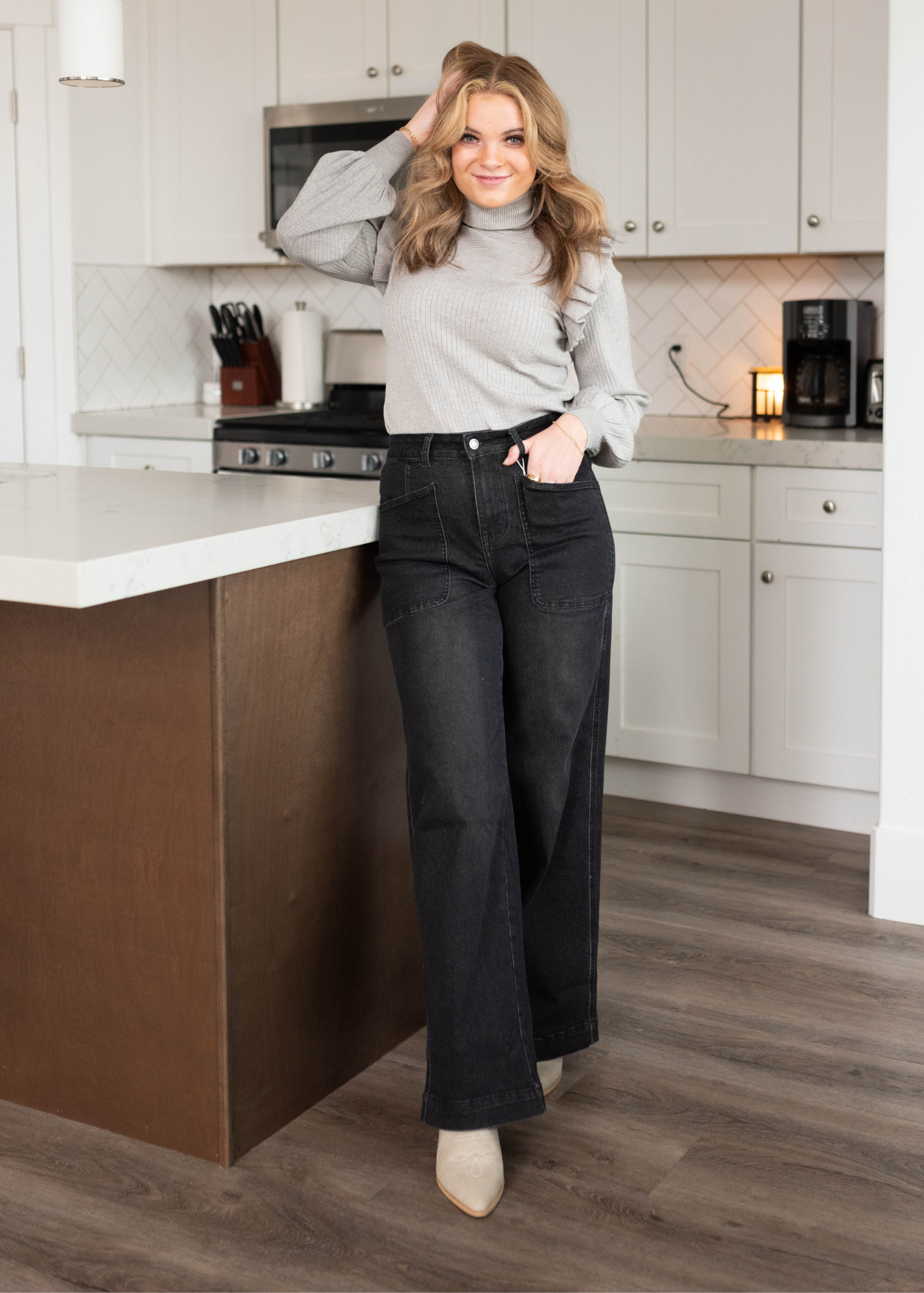 Taylen Black Denim Wide Leg Pants