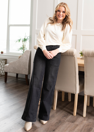 Taylen Black Denim Wide Leg Pants