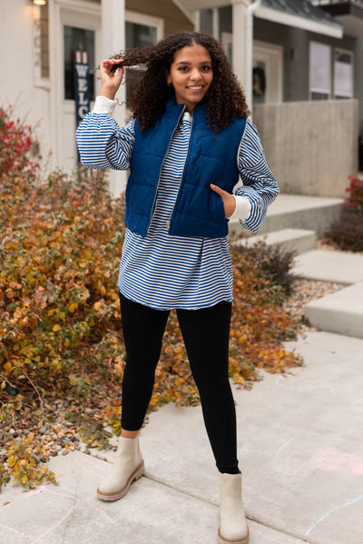 Zip up blue corduroy vest