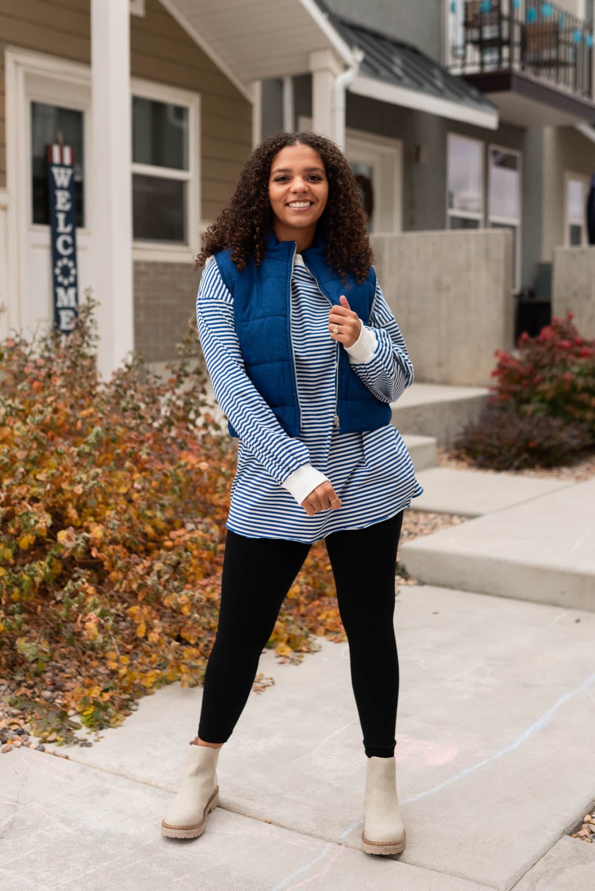 Zip up blue corduroy vest