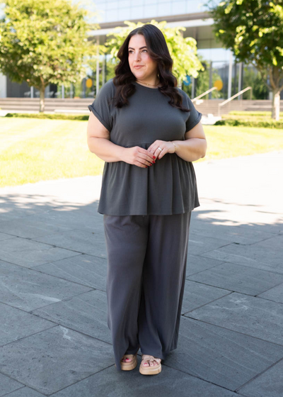 Plus size charcoal rib knit pants