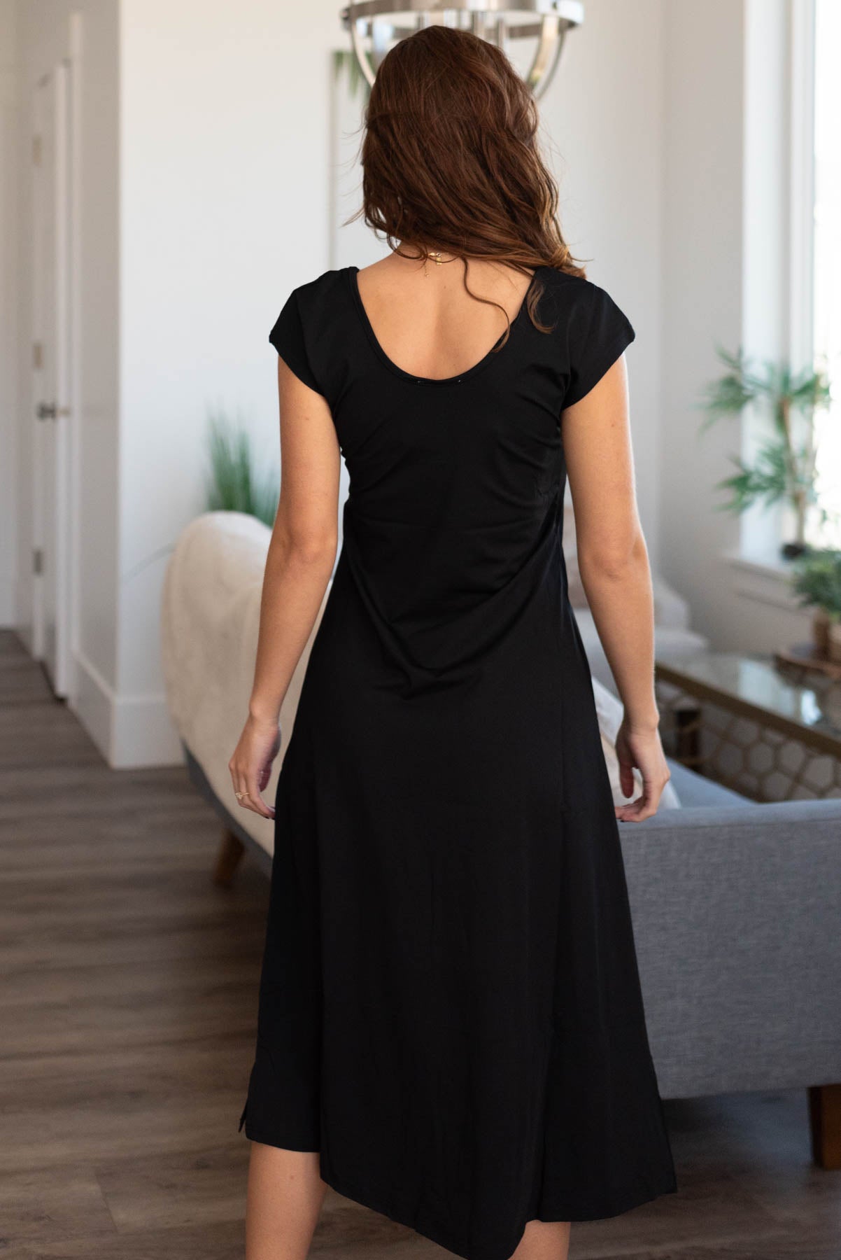 Back view of a slipette midi cap sleeve