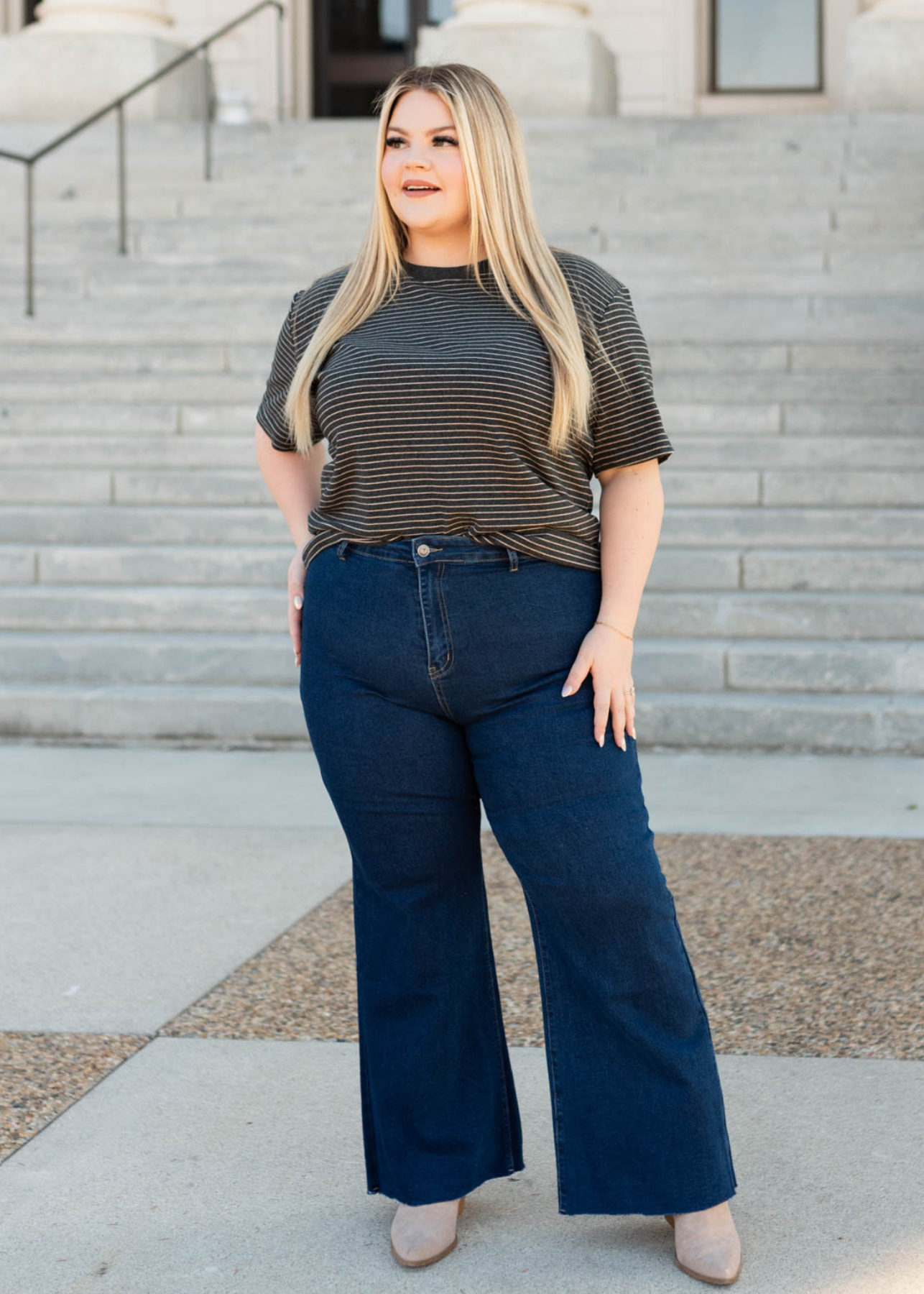 Plus size dark denim wide leg pants