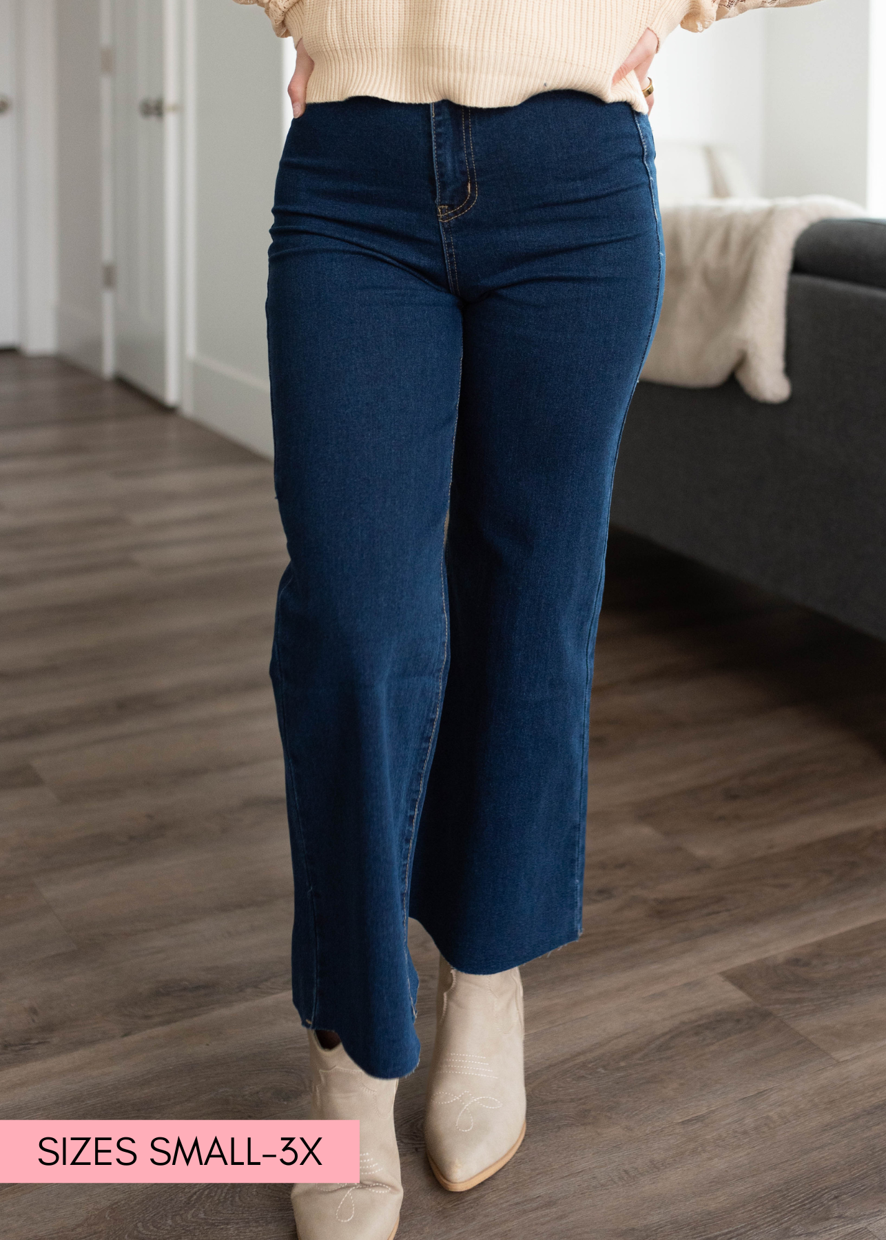 Dark denim wide leg pants