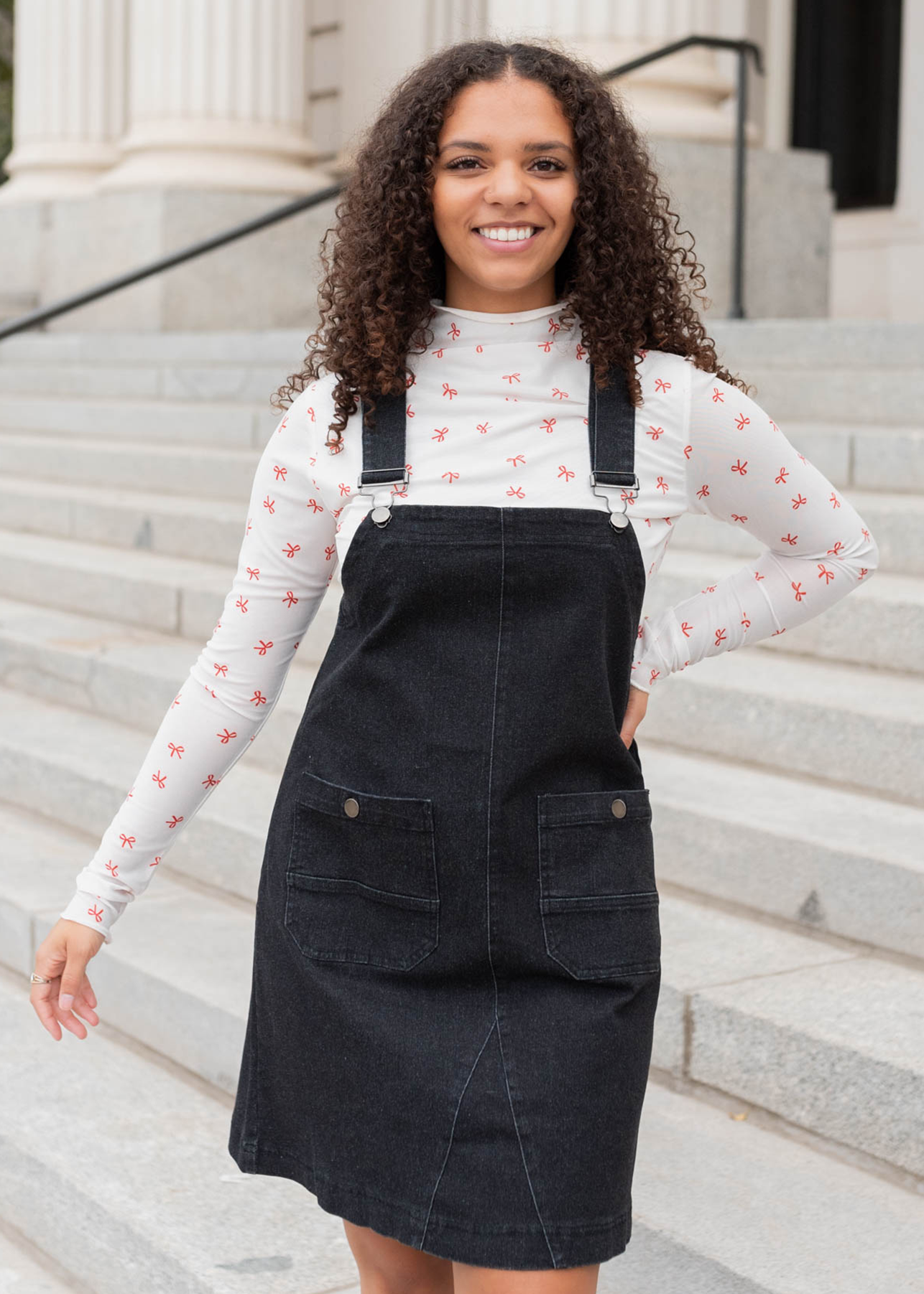 Elena Black Denim Overall Dress