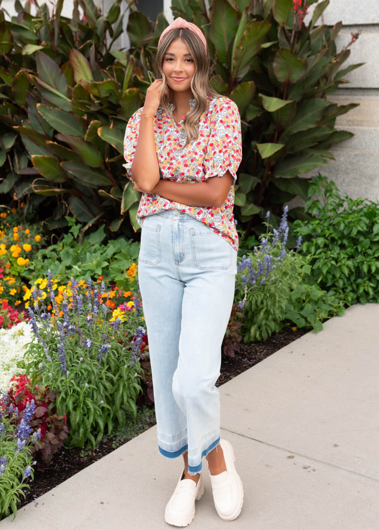 Short sleeve white multi floral top