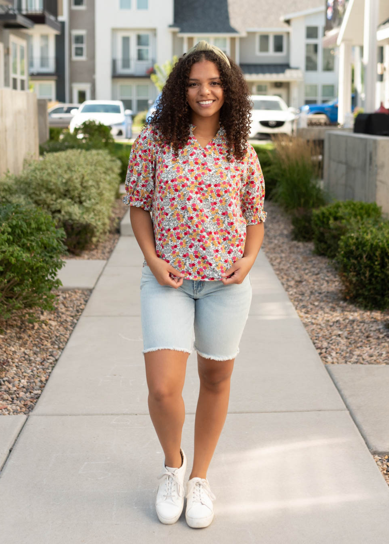 Short sleeve white multi floral top