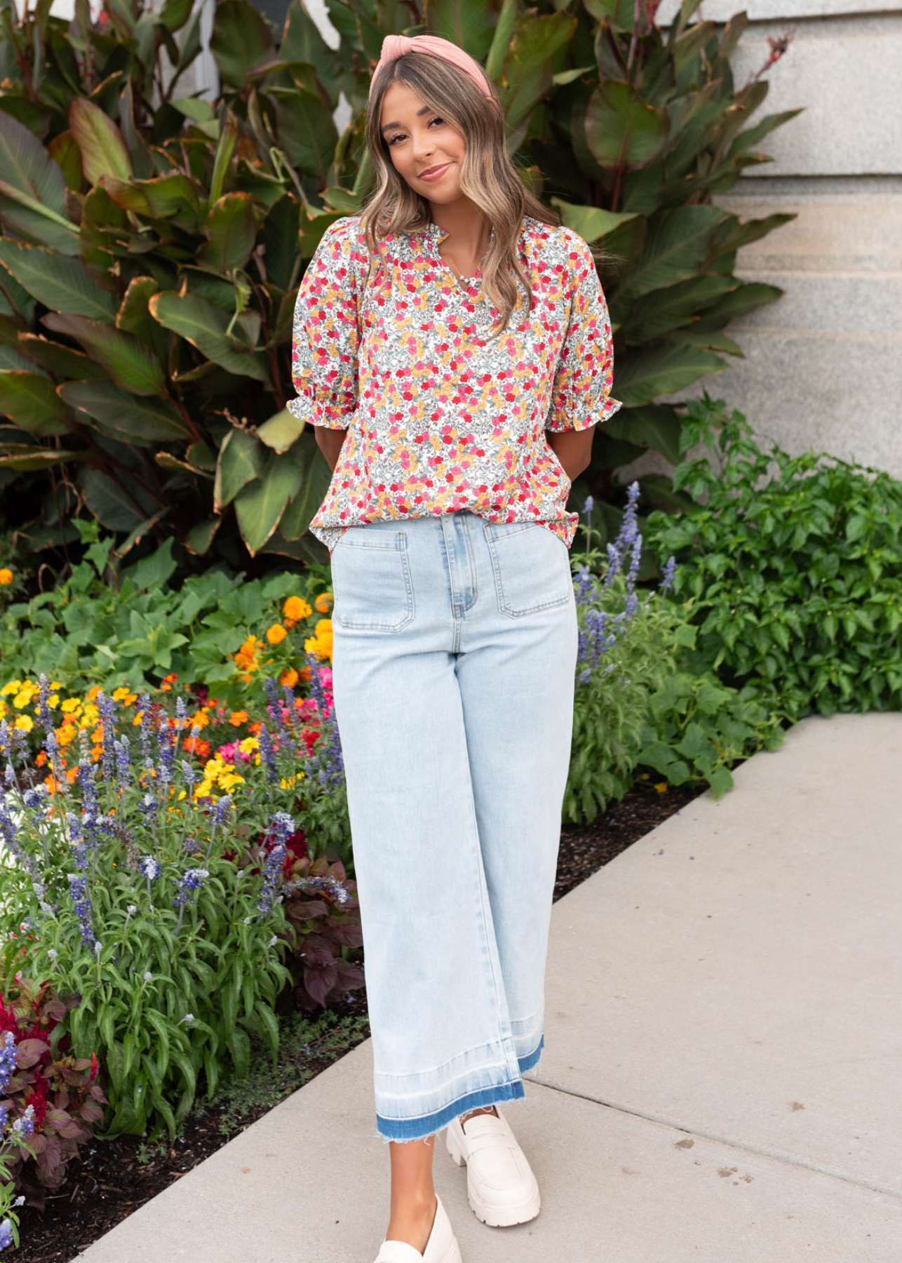 White multi floral top