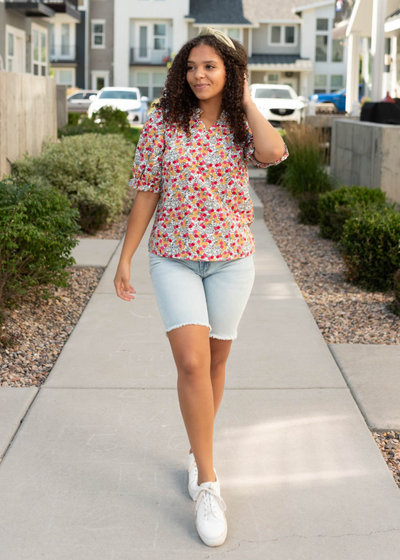 White multi floral top