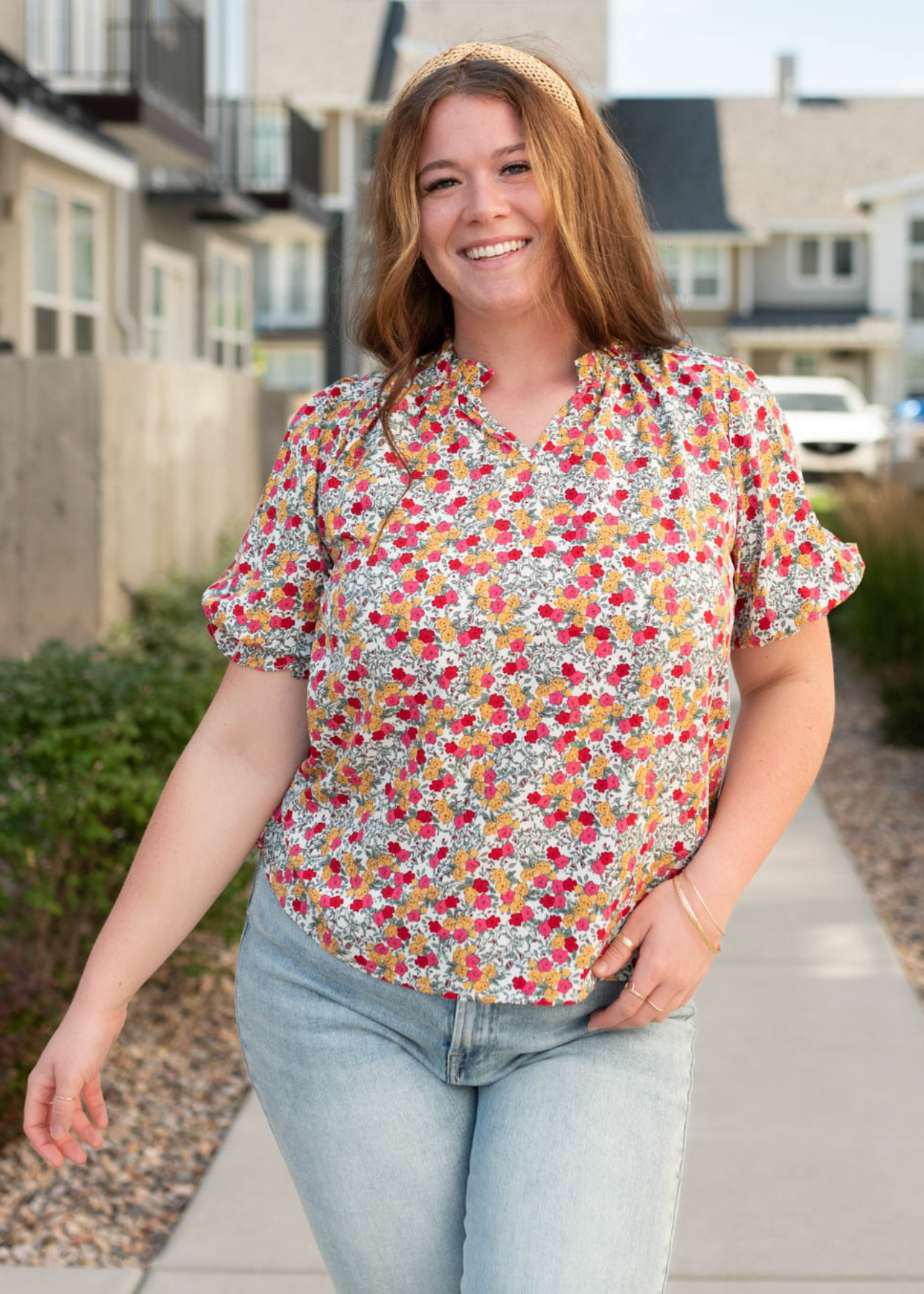 Plus size white multi floral top