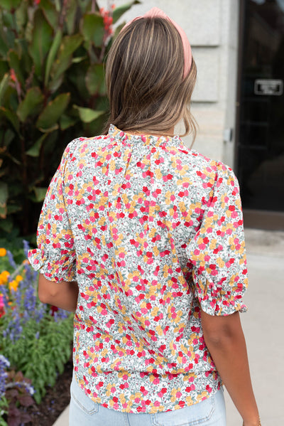 Back white multi floral top