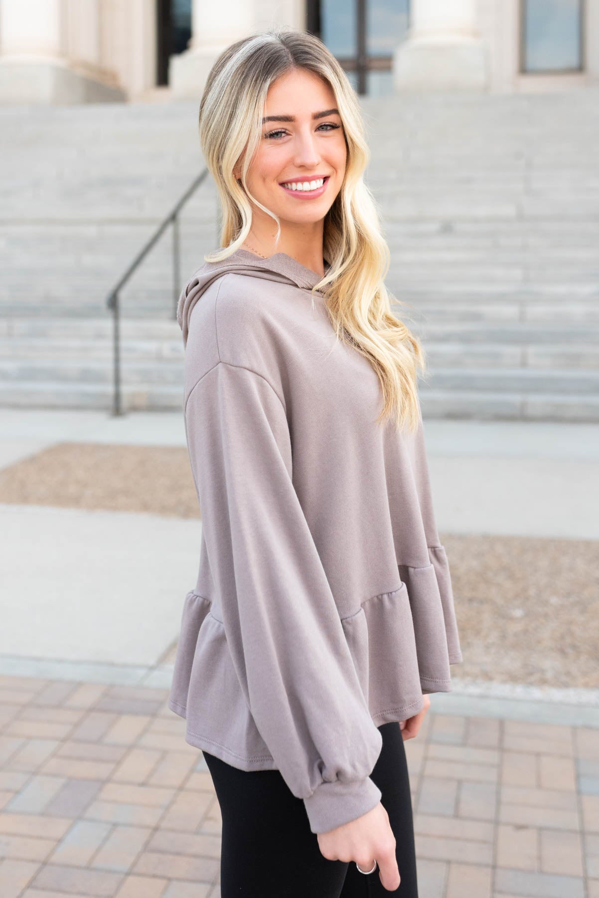 Vallie Mocha Ruffle Pullover