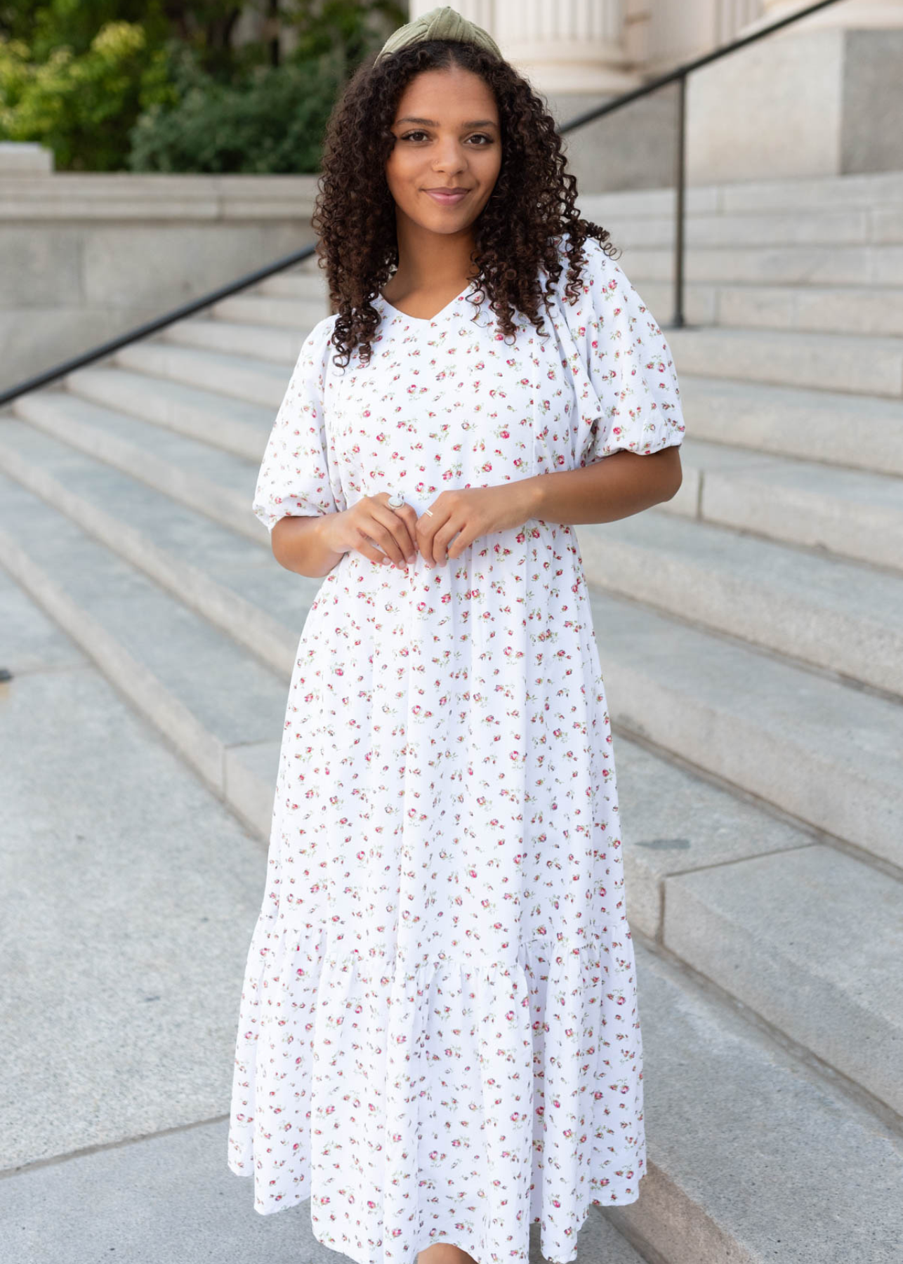 White red floral dress with a v-neck