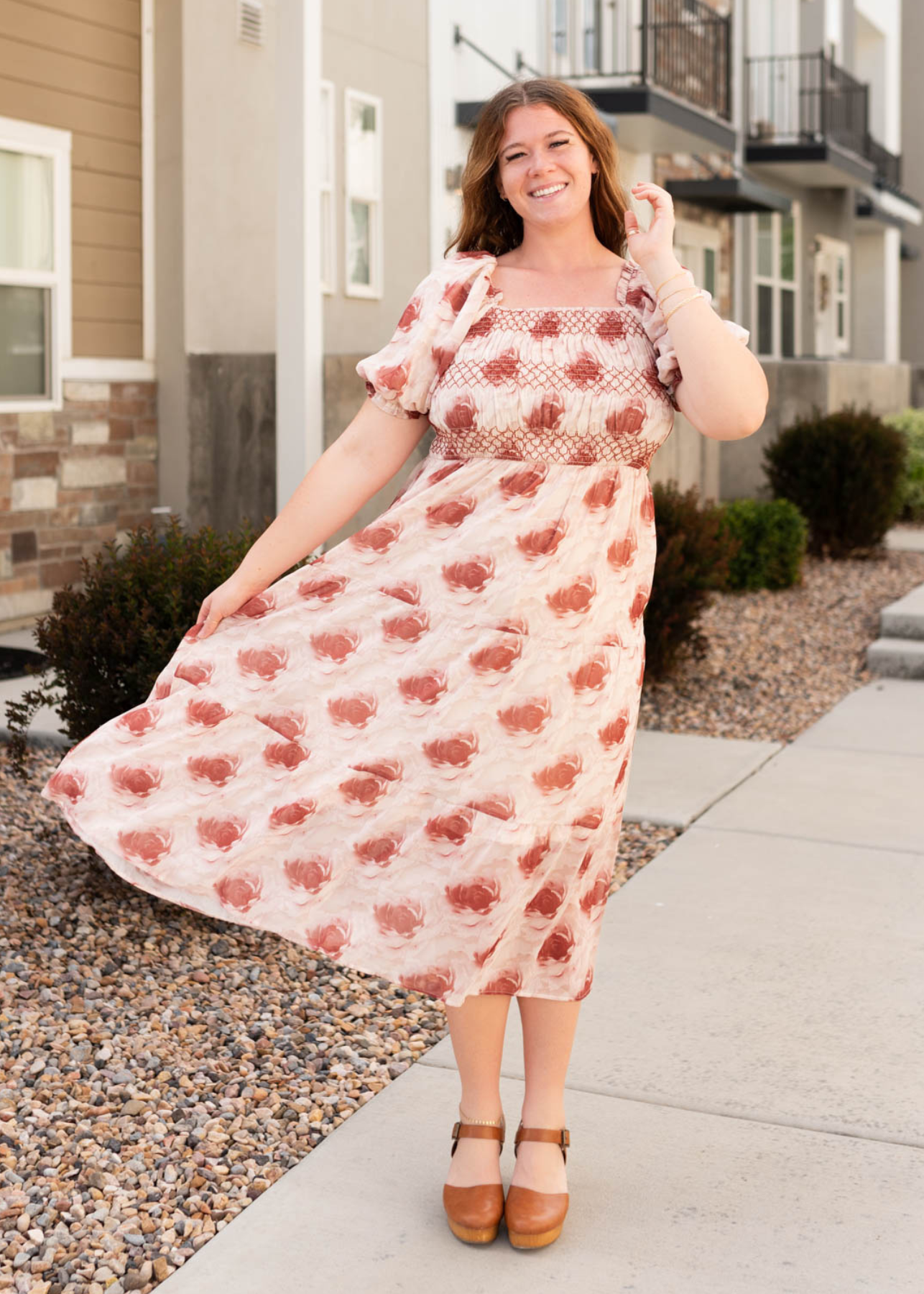 Plus size rose floral tiered dress