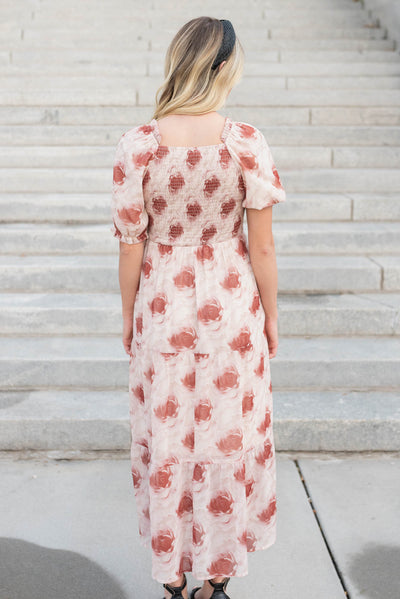 Back view of the rose floral tiered dress