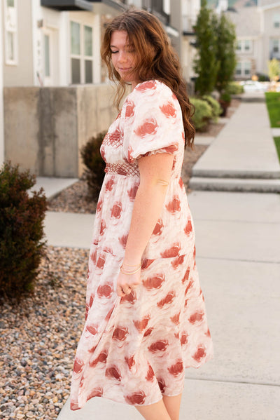 Side view of the rose floral tiered dress