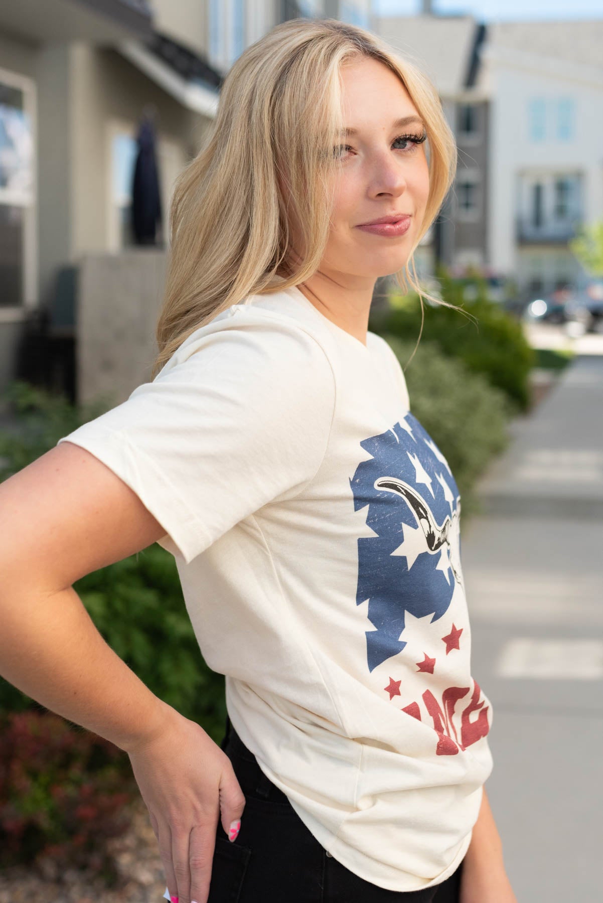 Side view of the western America graphic tee