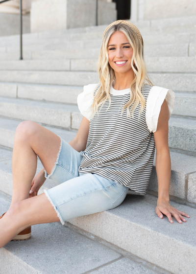 Black stripe knit top