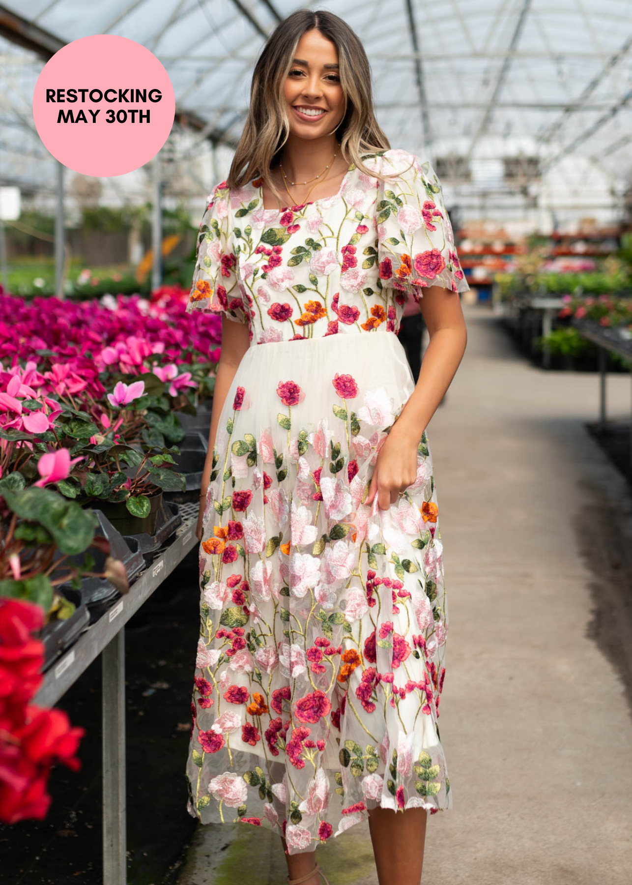 April Magenta Floral Embroidered Mesh Dress