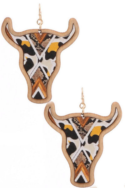 Bessie Wood Bull Head Drop Earrings