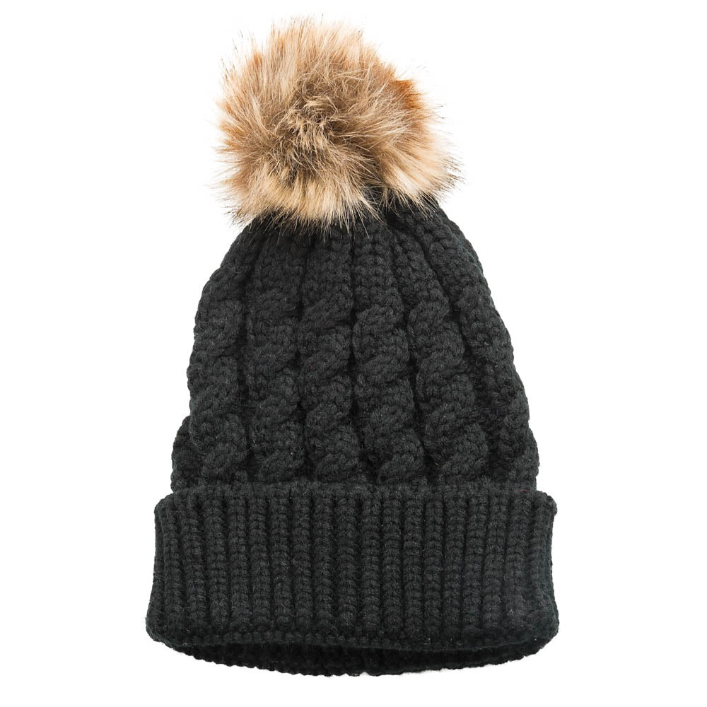 Emmie Black Knit Pom Pom Beanie