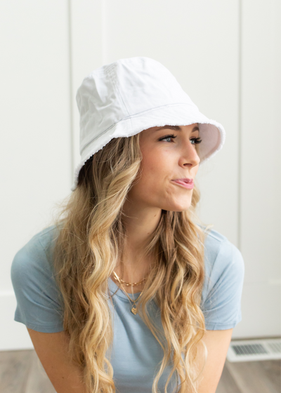 Dakota White Distressed Bucket Hat