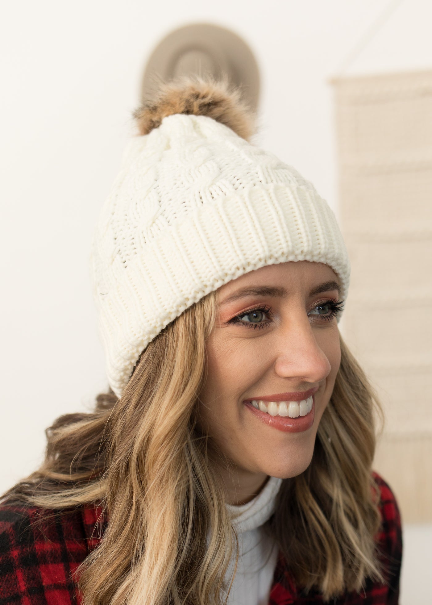 Emmie Cream Knit Pom Pom Beanie