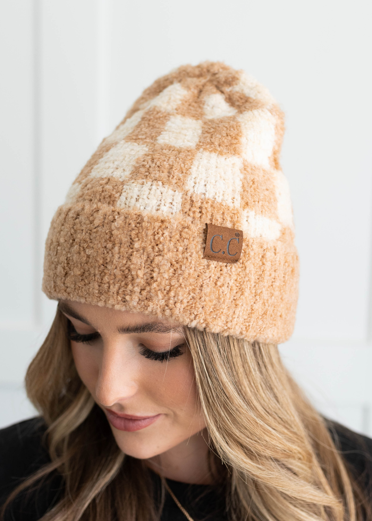 Sia Beige Checkered Beanie