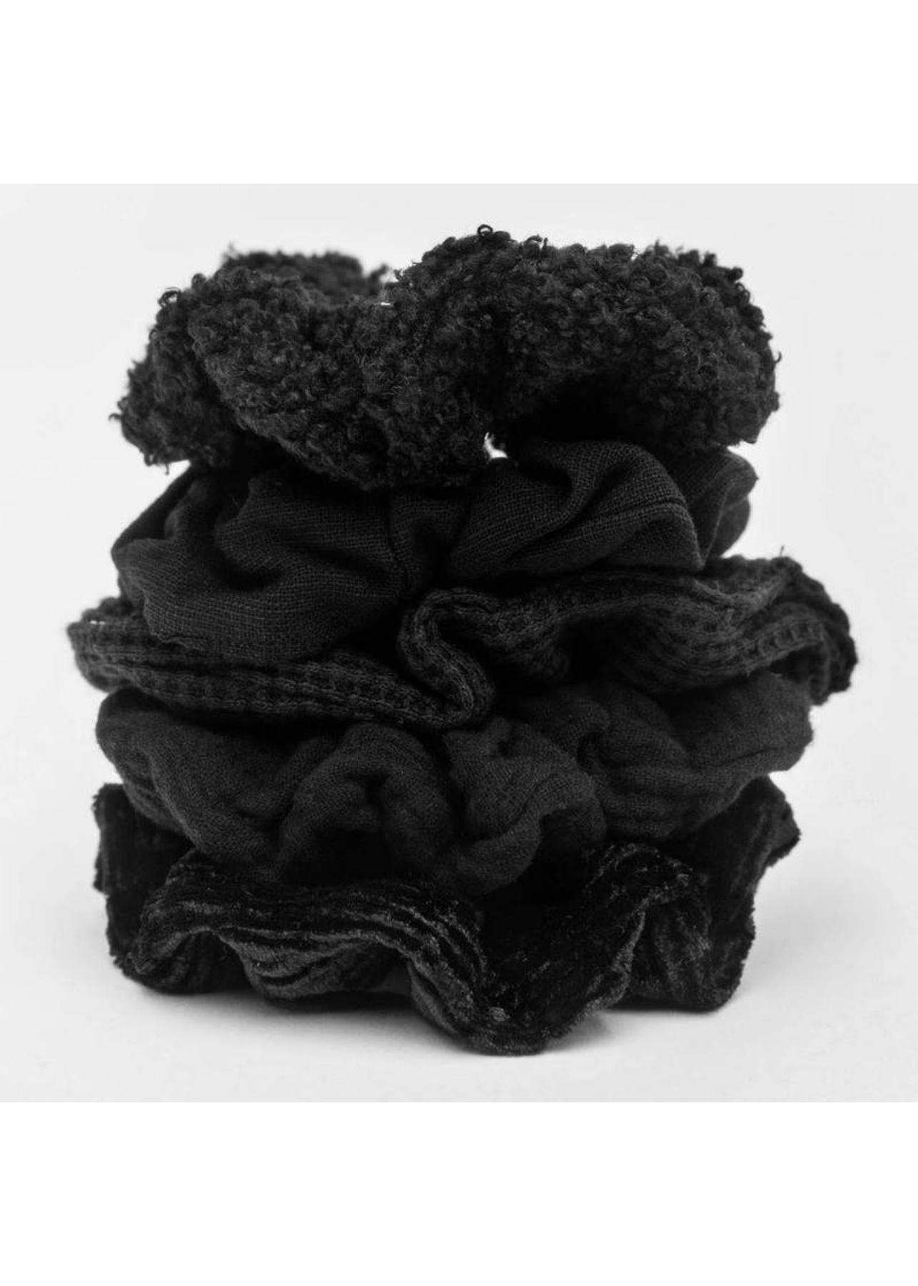 Black Assorted Textured Scrunchies 5-Pack