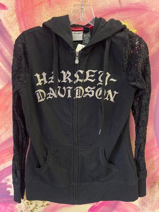 (SMALL) Harley Davidson Lace Sleeve Zip Up