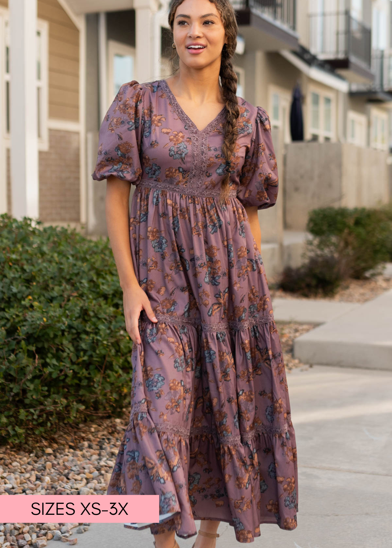 Plum floral tiered dress