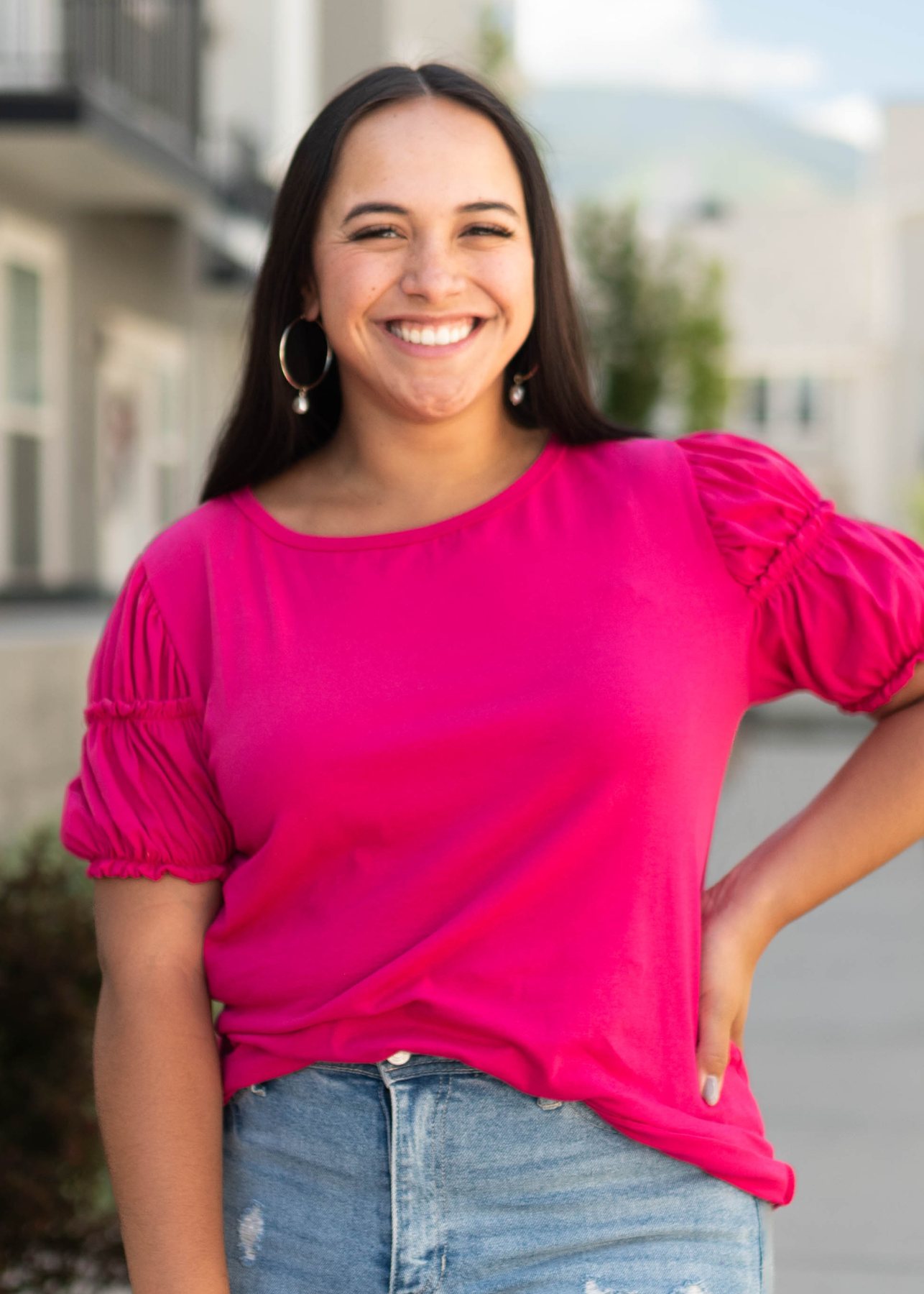 Short sleeve dark fuchsia top