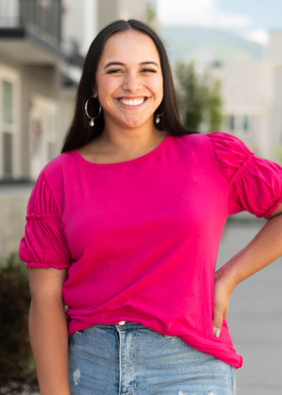 Short sleeve dark fuchsia top