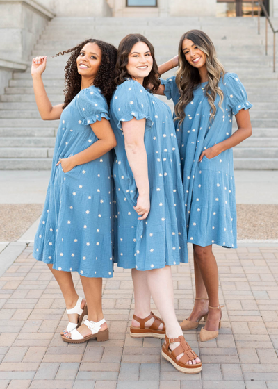 Kinsi Blue Floral Dot Dress